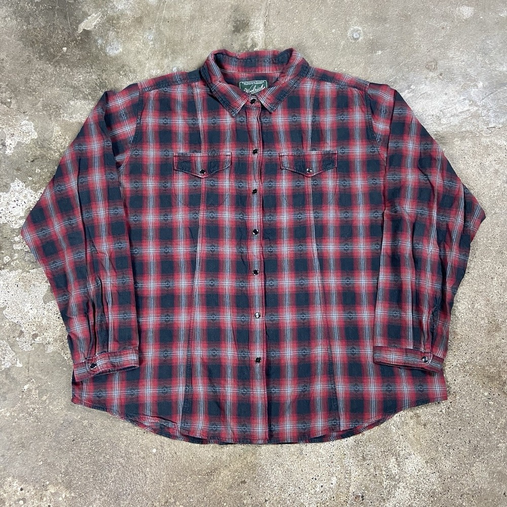 Vintage Woolrich Pearl Snap Shirt Women's Size XXL Red Plaid Western Wear